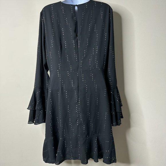 Who What Wear Black Long Sleeve Silver Metallic Dress Medium - Picture 4 of 6